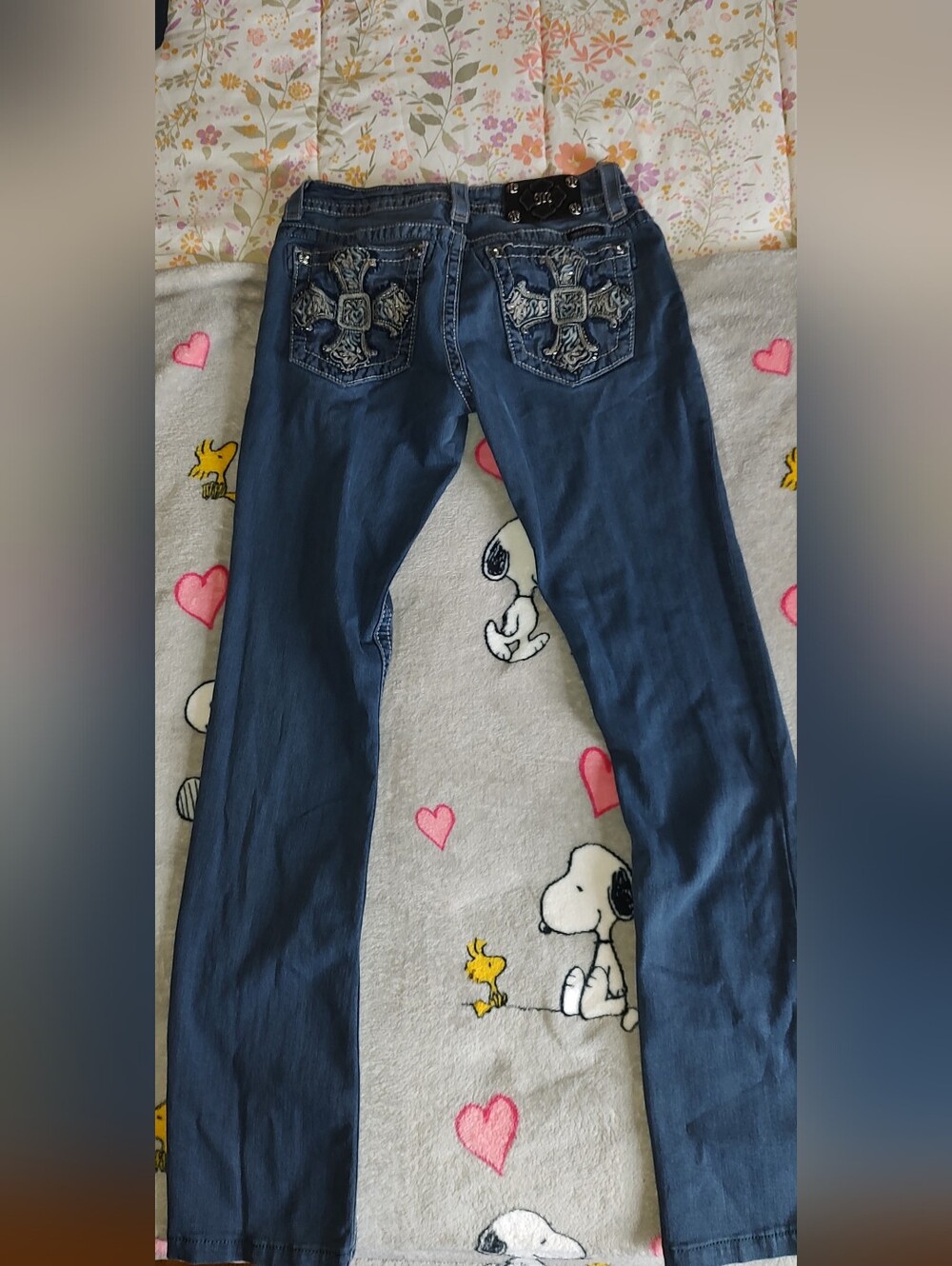 Miss Me Dark Blue Skinny Jeans with Embroidered Cross Pockets